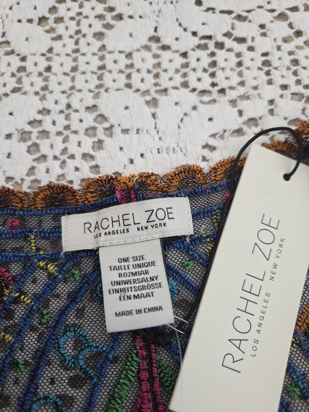 Rachel Zoe Black Sheer Multicolor Embroidered Kimono Cover-Up Size OS - Picture 8 of 8